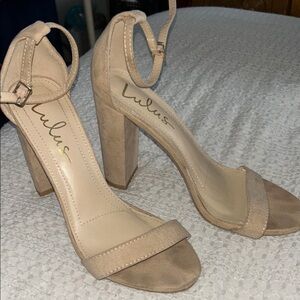 Lulu's Beige Ankle Strap Heels
